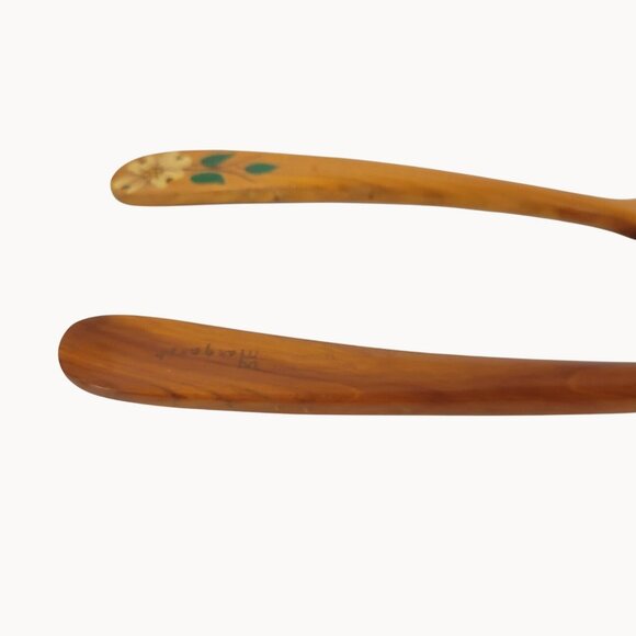 Wood Croftery France Vtg Wooden Spoon and Fork Rustic Brown Hand Painted Floral - Picture 10 of 16